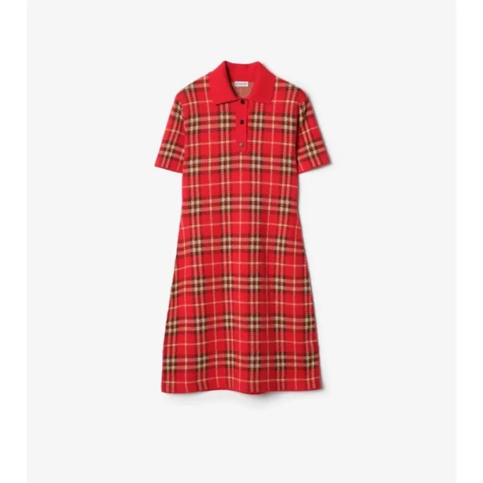 Check Wool Cotton Polo Shirt Dress