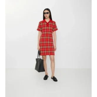 Check Wool Cotton Polo Shirt Dress