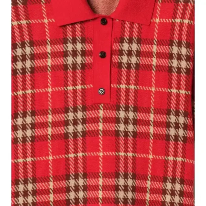 Check Wool Cotton Polo Shirt Dress