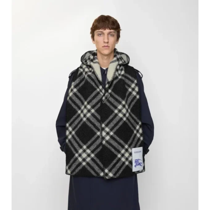 Check Wool Hooded Scarf