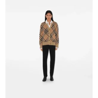 Check Wool Mohair Blend Cardigan