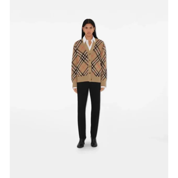 Check Wool Mohair Blend Cardigan