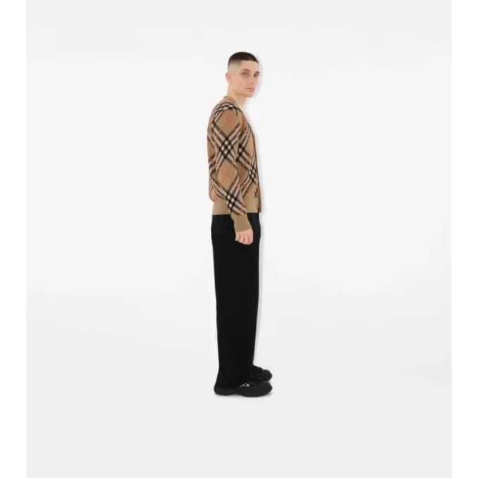 Check Wool Mohair Blend Cardigan