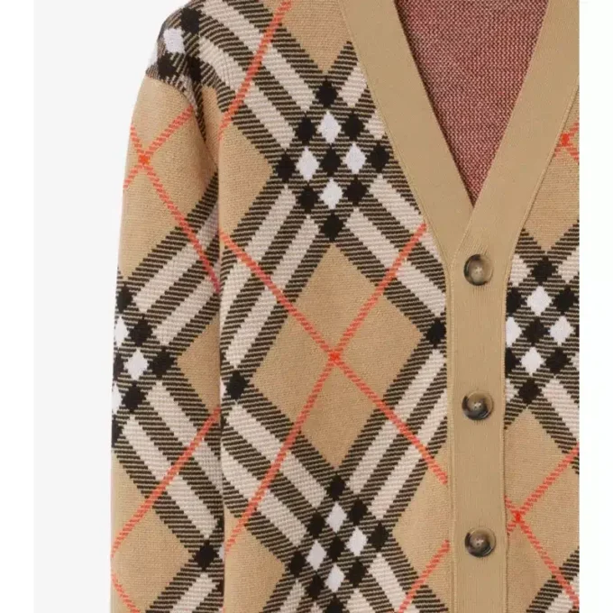 Check Wool Mohair Blend Cardigan