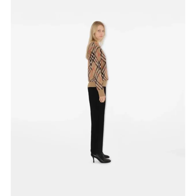 Check Wool Mohair Blend Sweater