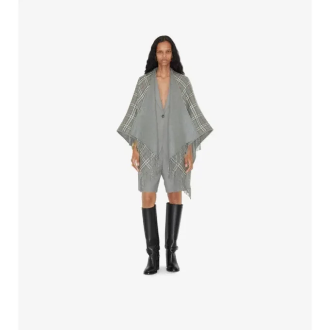 Check Wool Reversible Cape