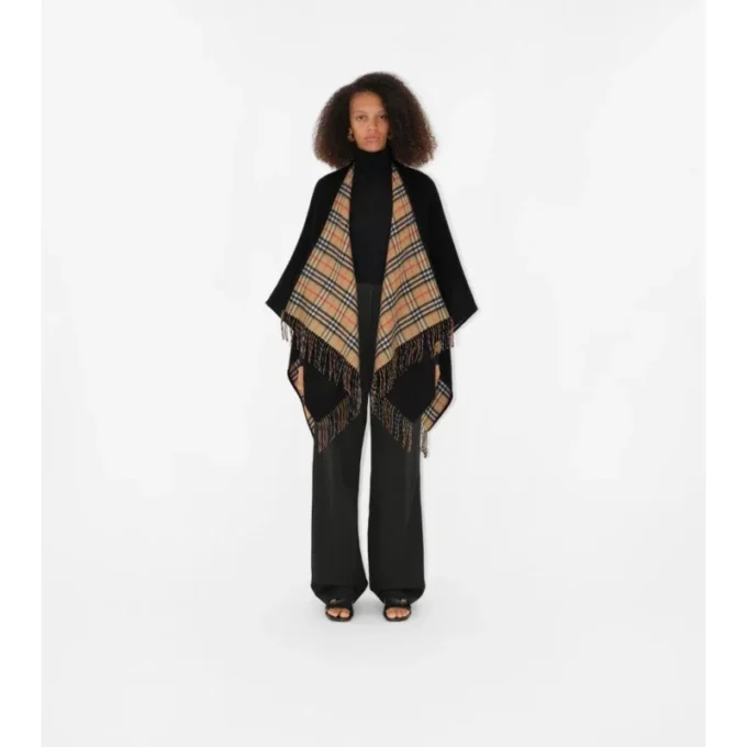 Check Wool Reversible Cape
