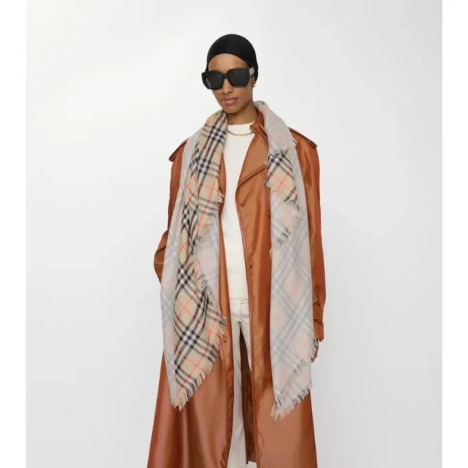 Check Wool Silk Scarf