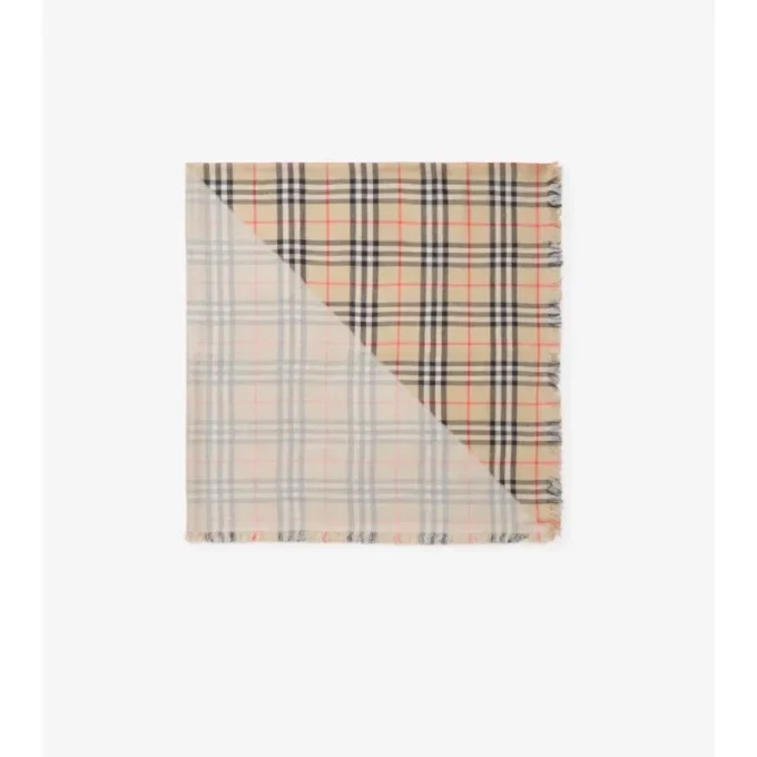 Check Wool Silk Scarf