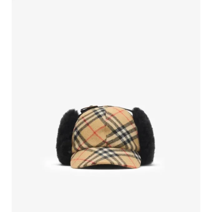 Check Wool Trapper Cap