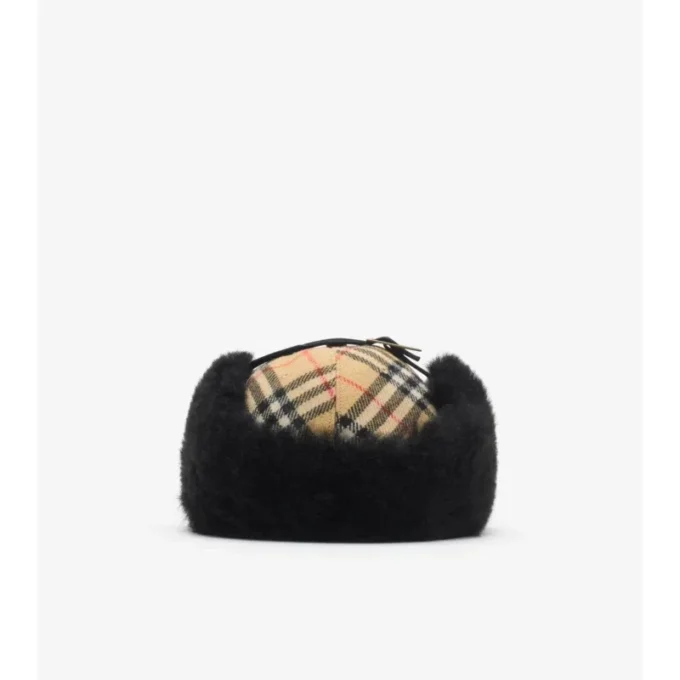 Check Wool Trapper Cap