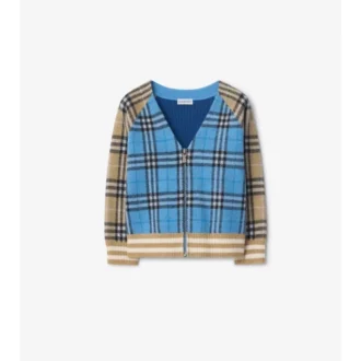 Check Wool Zip Cardigan