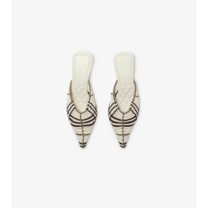 Check Woven Leather Cameo Mules