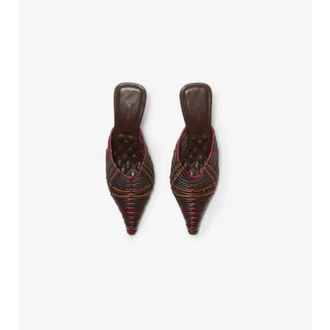 Check Woven Leather Cameo Mules 
