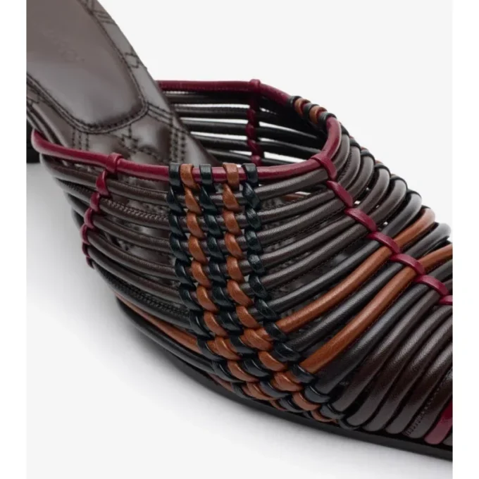 Check Woven Leather Cameo Mules 