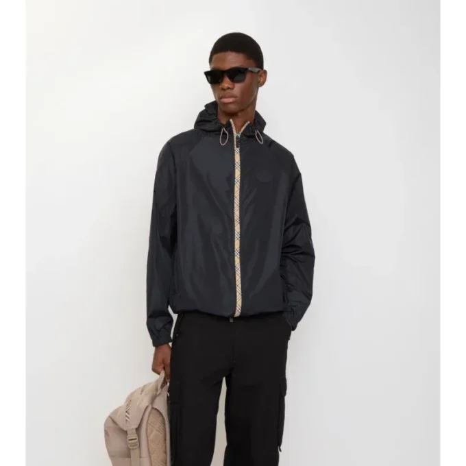Checker-Tape Nylon Hooded Jacket