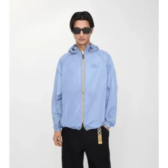 Checker-Tape Nylon Hooded Jacket