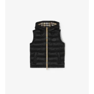 Checker-Tape Nylon Hooded Puffer Gilet