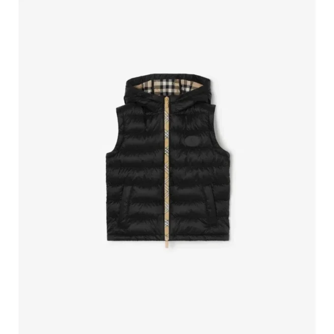 Checker-Tape Nylon Hooded Puffer Gilet