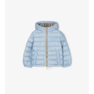 Checker-Tape Nylon Hooded Puffer Jacket