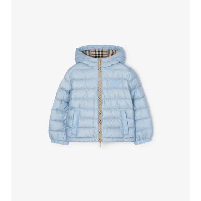 Checker-Tape Nylon Hooded Puffer Jacket