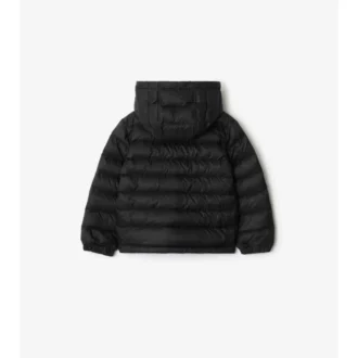 Checker-Tape Nylon Hooded Puffer Jacket