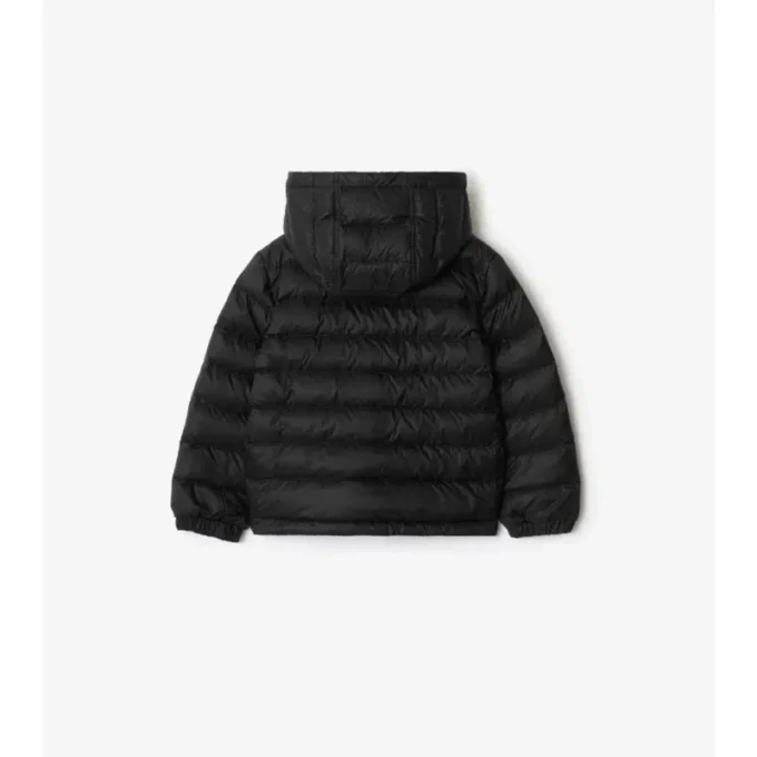 Checker-Tape Nylon Hooded Puffer Jacket