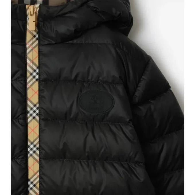 Checker-Tape Nylon Hooded Puffer Jacket