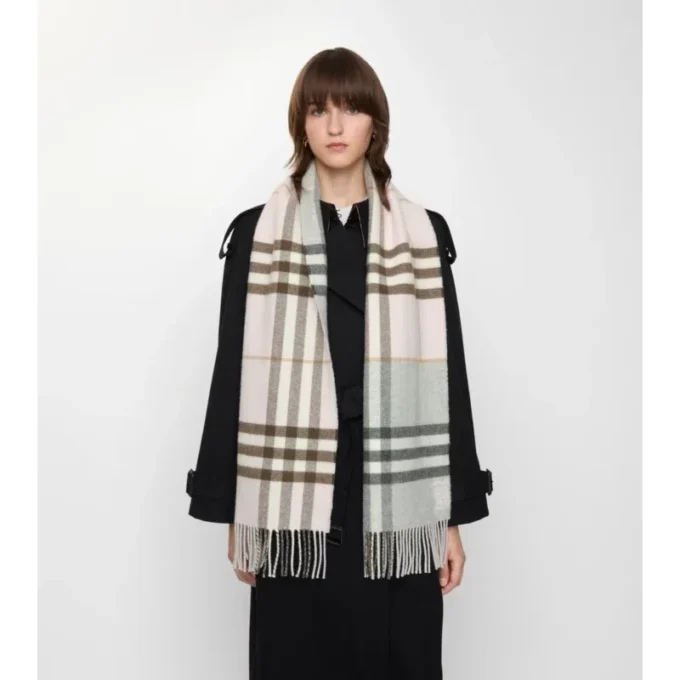 Contrast Check Cashmere Scarf