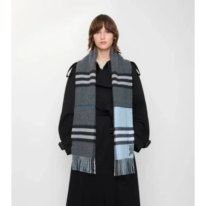 Contrast Check Cashmere Scarf