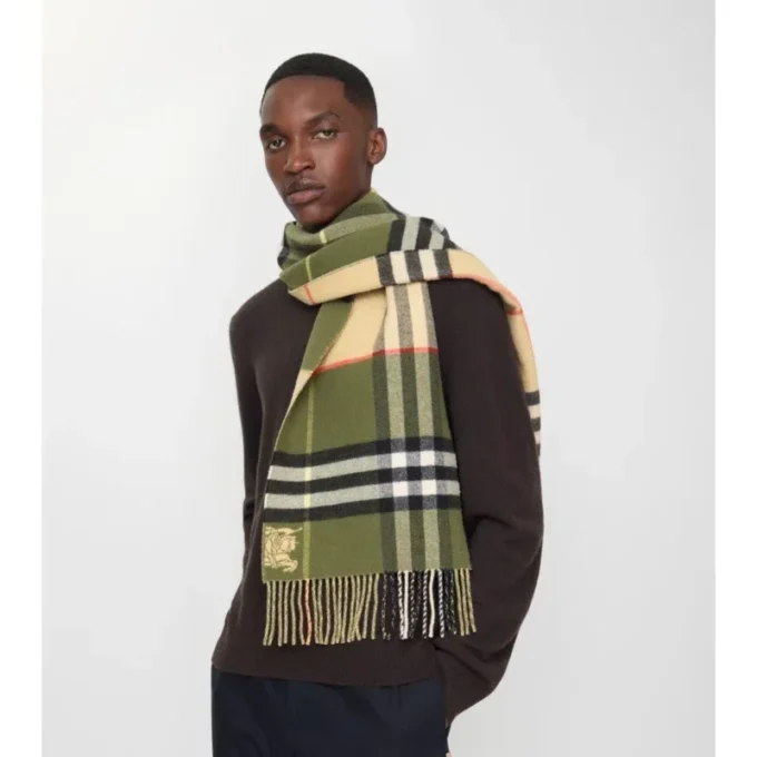 Contrast Check Cashmere Scarf