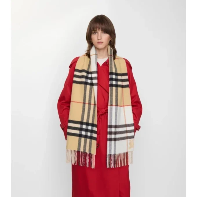 Contrast Check Cashmere Scarf