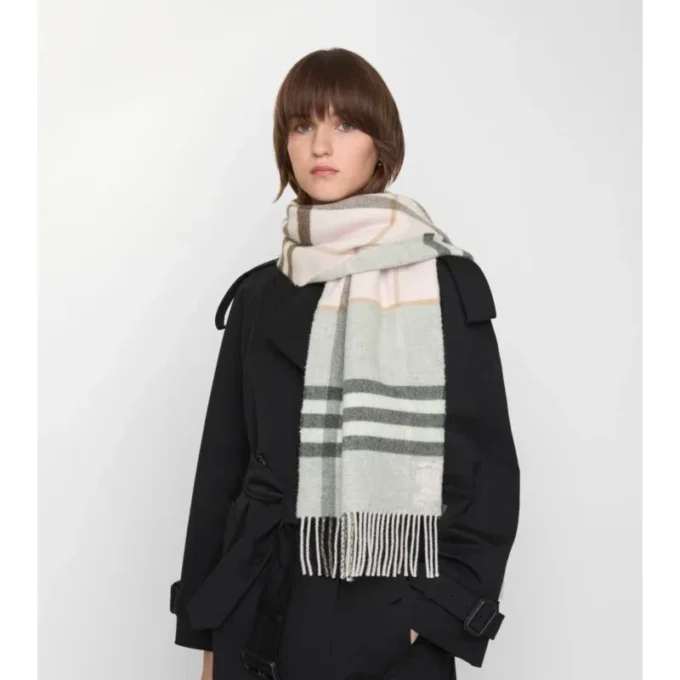 Contrast Check Cashmere Scarf