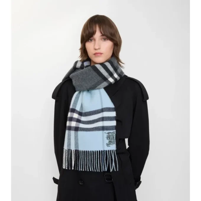 Contrast Check Cashmere Scarf