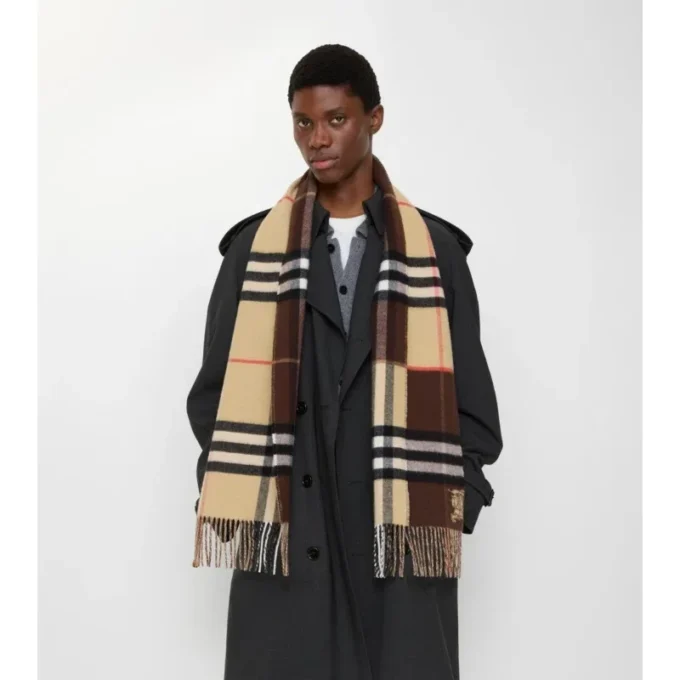 Contrast Check Cashmere Scarf
