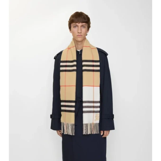 Contrast Check Cashmere Scarf