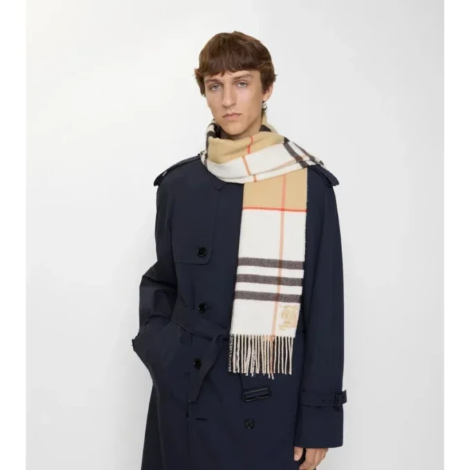 Contrast Check Cashmere Scarf
