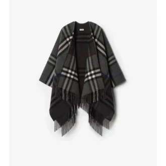 Contrast Check Cashmere Wool Cape