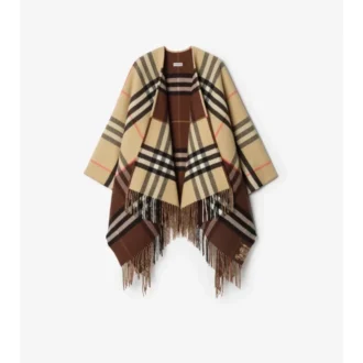 Contrast Check Cashmere Wool Cape
