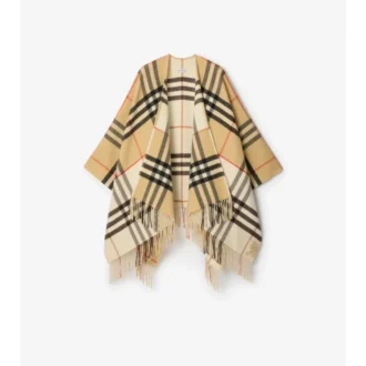 Contrast Check Cashmere Wool Cape