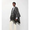 Contrast Check Cashmere Wool Cape