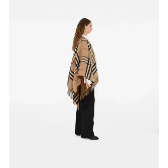 Contrast Check Wool Cashmere Cape