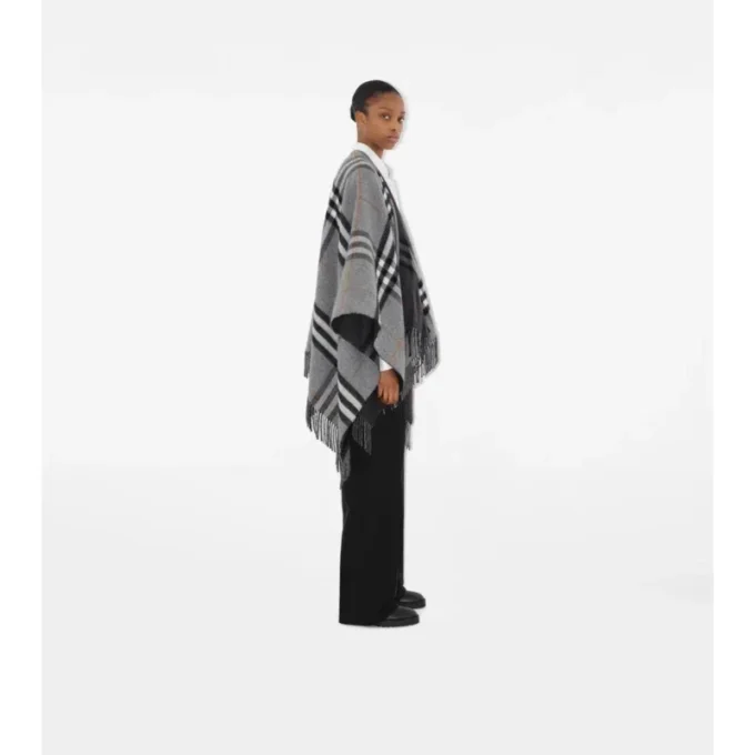 Contrast Check Wool Cashmere Jacquard Cape