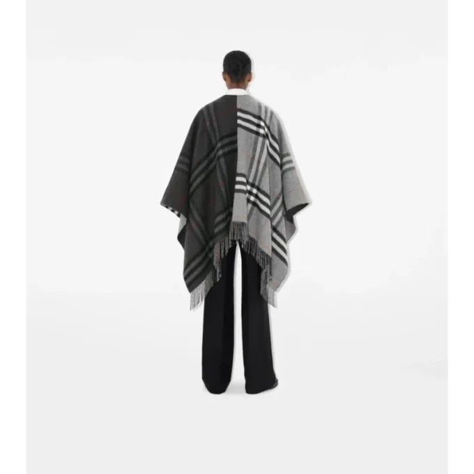 Contrast Check Wool Cashmere Jacquard Cape
