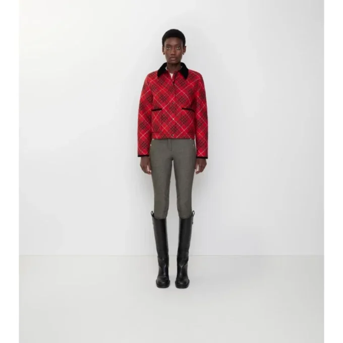 Cropped Check Cotton Quilted Jacket