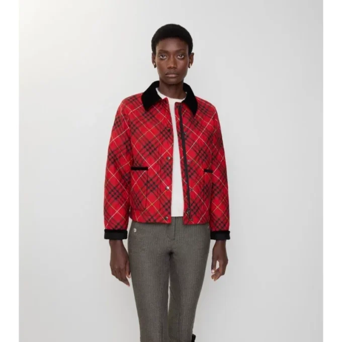 Cropped Check Cotton Quilted Jacket