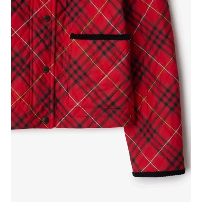 Cropped Check Cotton Quilted Jacket