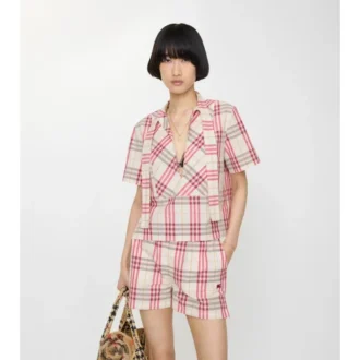 Cropped Check Cotton Scarf Blouse
