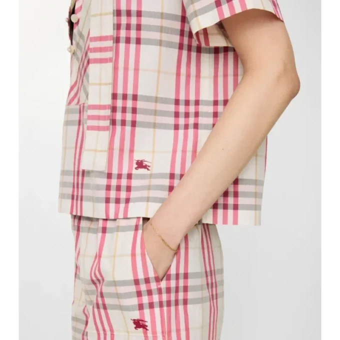Cropped Check Cotton Scarf Blouse