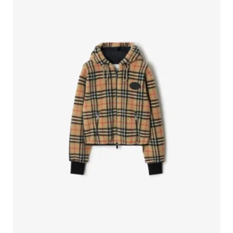 Cropped Check Fleece Hooded Jacket